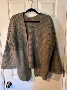 POL Olive Green Open Knit Cardigan with Bell Sleeves